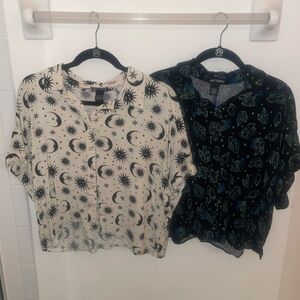 Size Large oversized crop button up shirts from Hot Topic